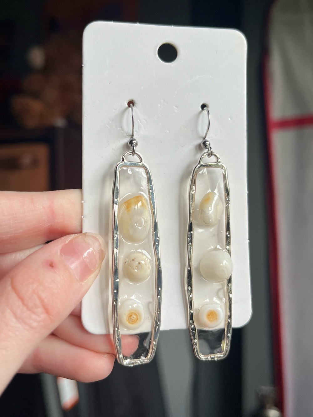 NWT Handmade Resin Silver-Tone Cream Shell Drop Earrings by house_of_lava